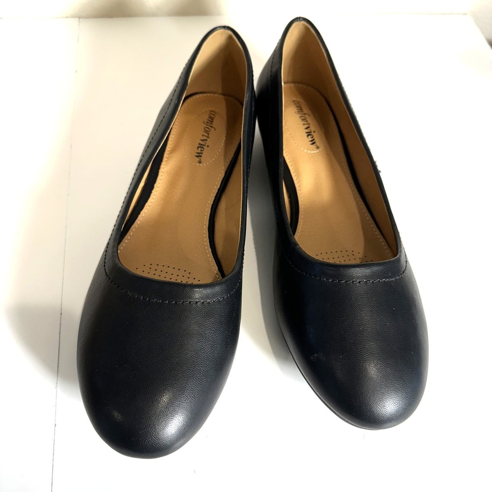 comfortview Black Women's Leather-Look Slip-On Flats